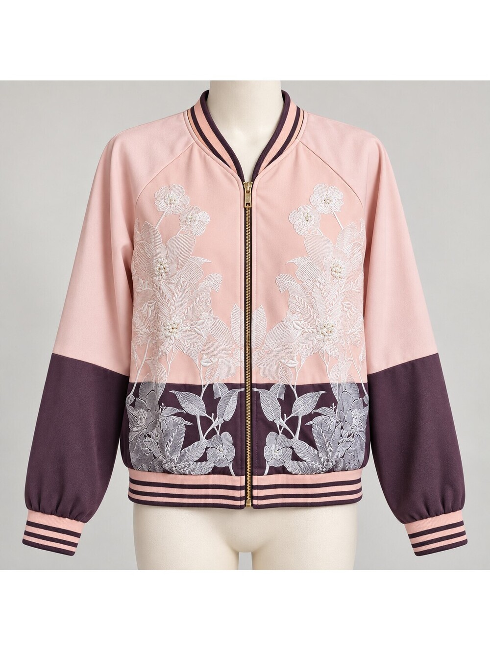 Juicy Couture Floral Embroidered Bomber Jacket Blush Mauve Women’s XL